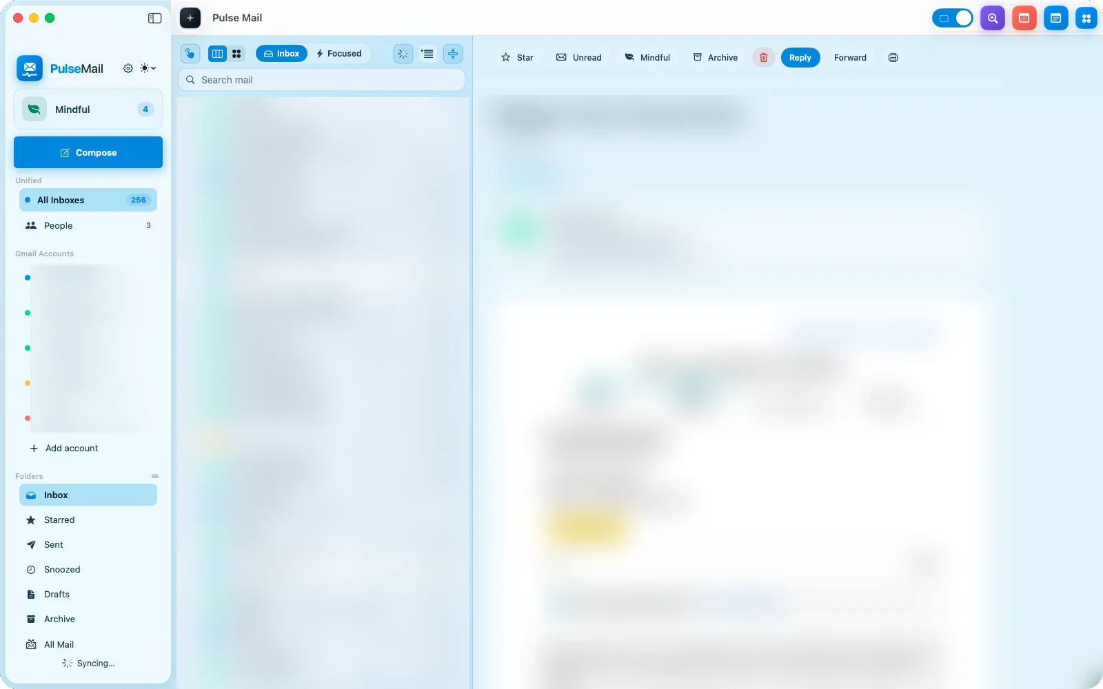 Pulse Mail on Mac. Personal content is blurred.